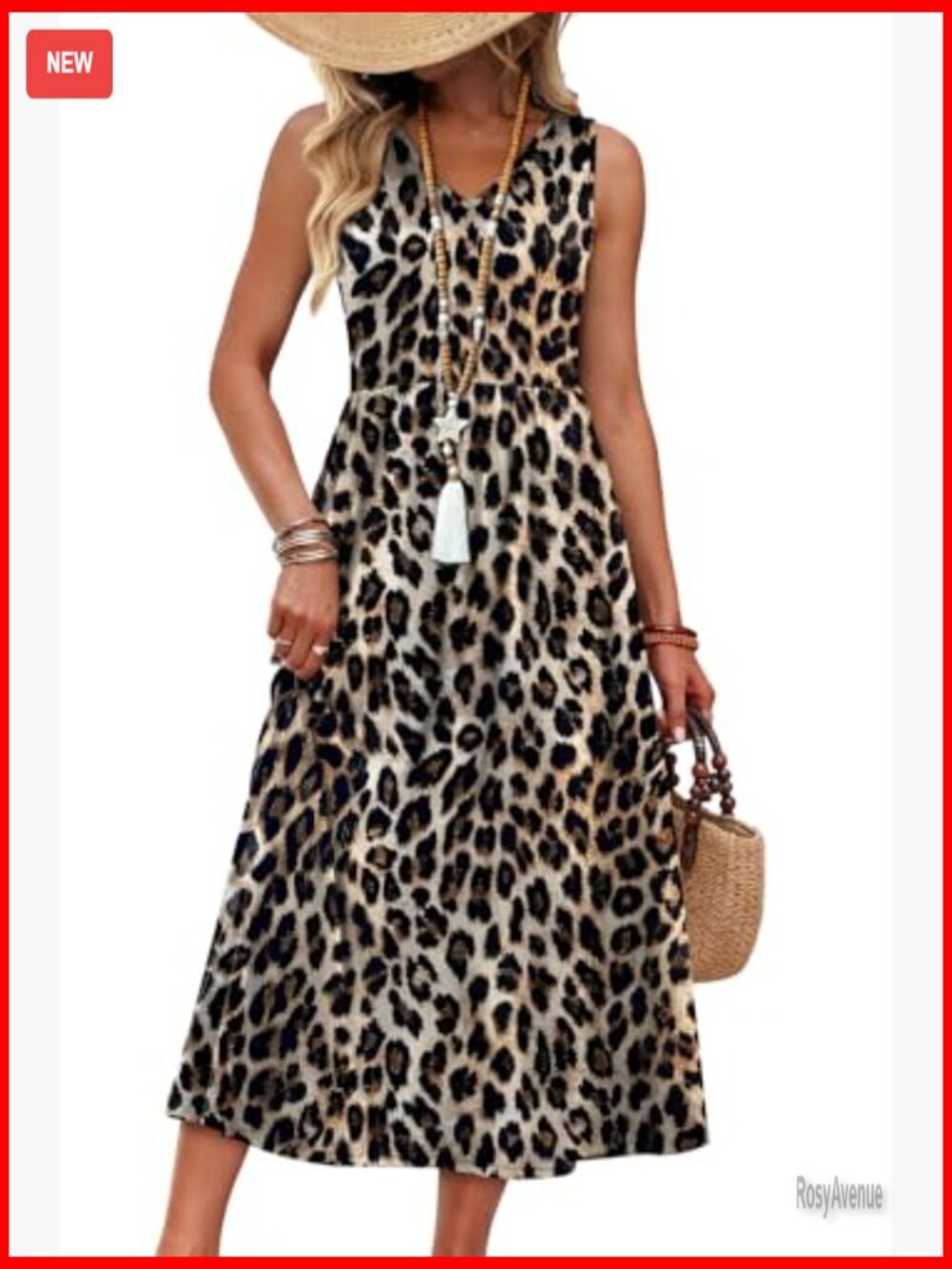 Flowy Midi Dress V Neck Sleeveless Casual Summer Dress with Pockets - Picture 2 of 7